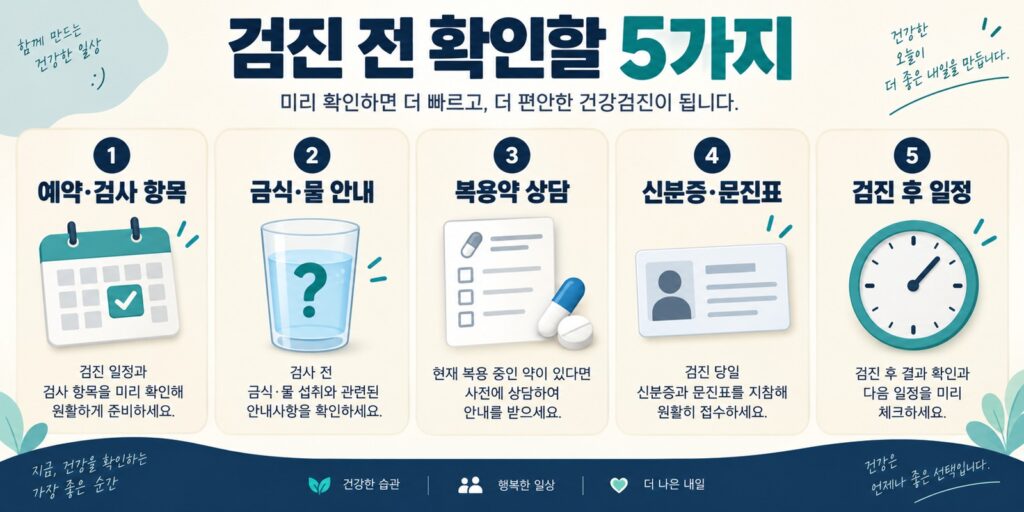 검진 전 확인: 예약·금식·복용약 상담·신분증·귀가 일정