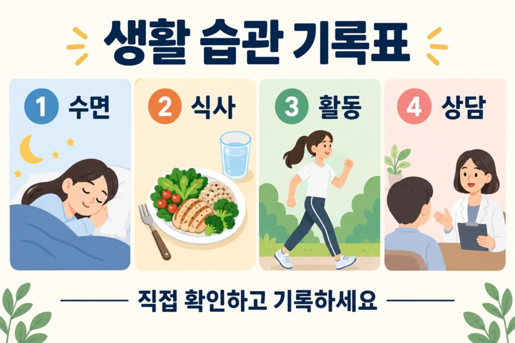 생활 습관 기록: 수면·식사·활동·상담